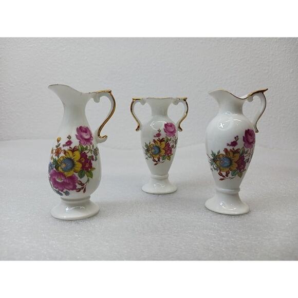 VTG Brinton Bone China Porcelain Floral Miniature Vases l Qty: 3 - Picture 1 of 10